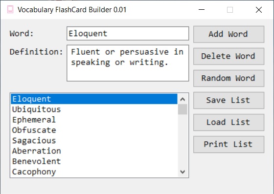 Vocabulary FlashCard Builder Screenshot
