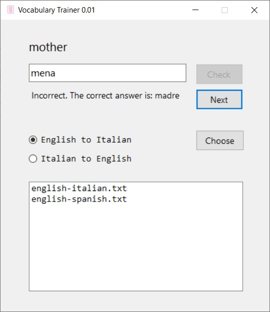Vocabulary Screenshot